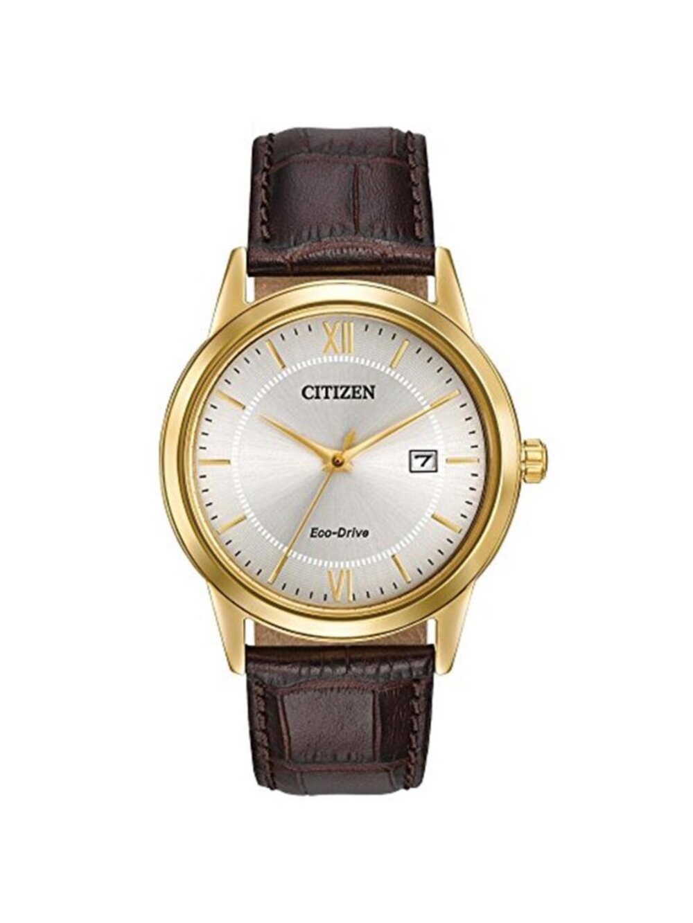 Men's Classic Eco-Drive Leather Strap Watch, 3-Hand Date